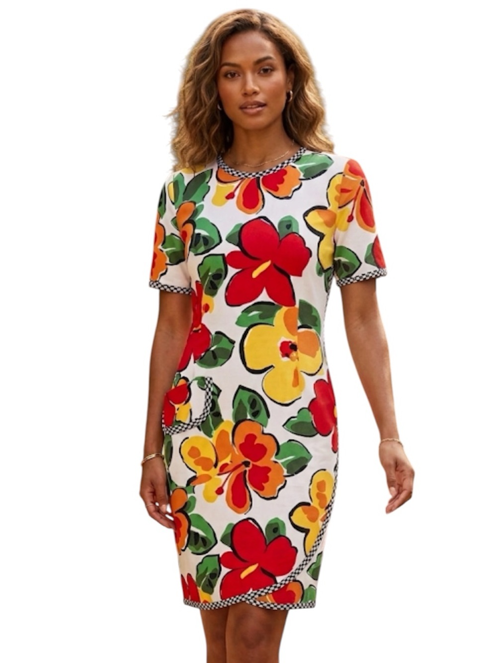 Vintage Bold Floral Print Sheath Dress Art To Wear Bill Blass 90s